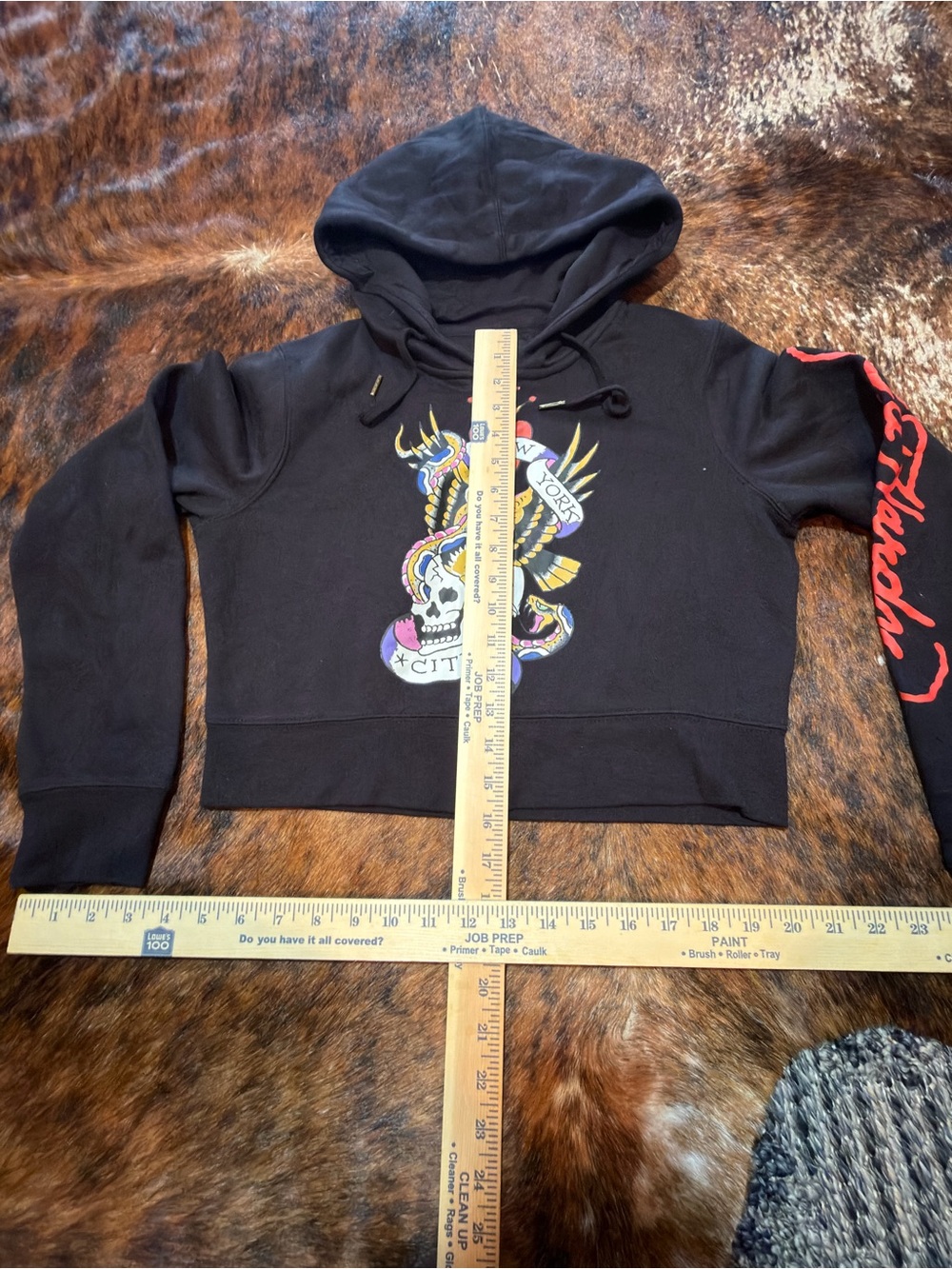 Ed Hardy NYC Full Zip Skull Jacket Cropped Hoodie Y2K 90s Tattoo Art Women's L - Picture 4 of 8